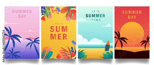 simple modern summer theme design vertical template background for card, poster and banner design. set vector illustration EPS10