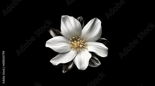 A white flower with a black background. Generative ai