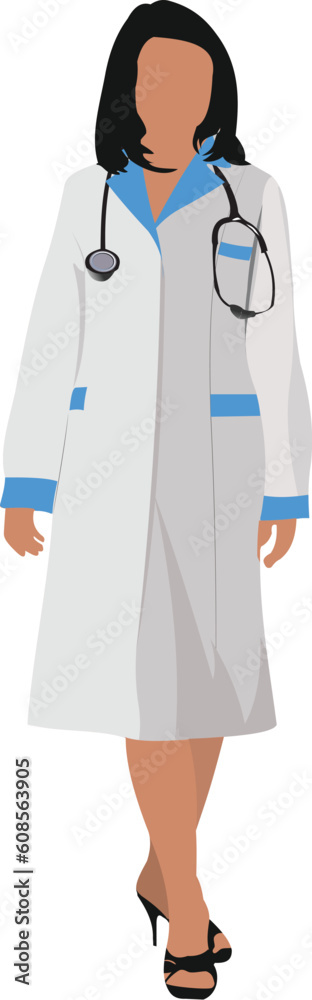 Fototapeta premium Nurse woman with white doctor`s smock. Vector illustration