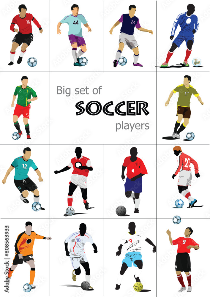 Big set of soccer players. Colored Vector illustration for designers