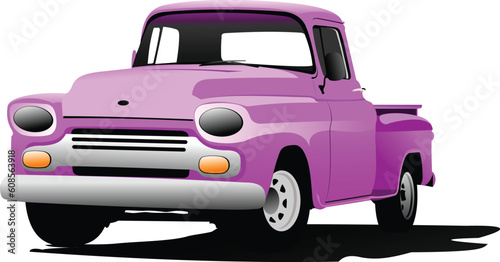 Old pink pickup with badges removed.