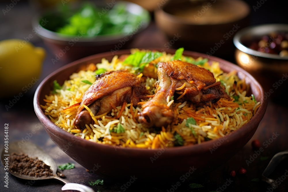 Flying Chicken Biryani: Spicy Indian Hyderabadi Biryani .Generative AI