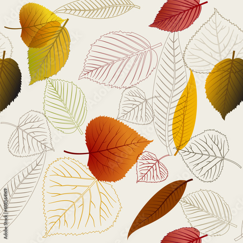 Autumn vector leafs texture - fall seamless pattern