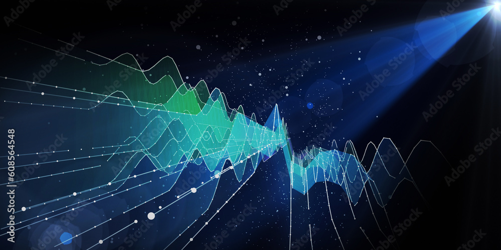 Abstract background graph wavy color graph with dots and lines in spot ...