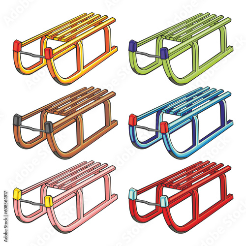 fully editable vector illustration of isolated sleighs