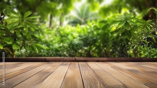 A wooden floor with a blurred background. Generative ai