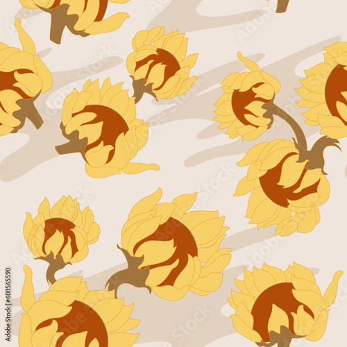 vector seamless pattern with sunflowers