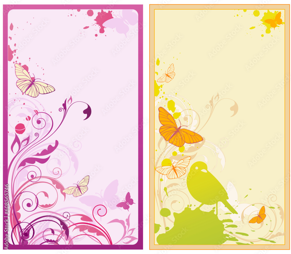 vector floral backgrounds with butterflies and ornament
