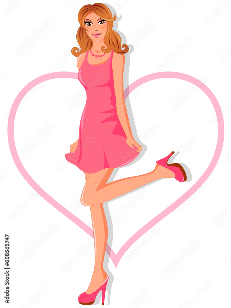 vector Valentine's Day greeting card with girl vector Valentine's Day greeting card with girl