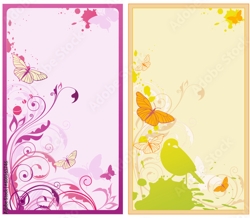 vector floral backgrounds with butterflies and ornament