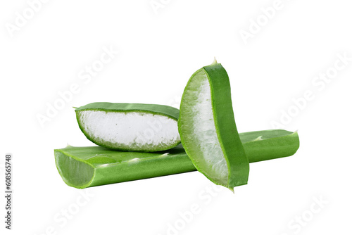 Fresh Aloe vera slice isolated on transparent background. Aloe vera leaf slice for design of herbal medicine or skin care treatment. photo