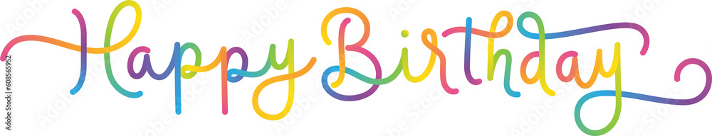 HAPPY BIRTHDAY colorful monoline calligraphy banner with swashes on transparent background HAPPY BIRTHDAY colorful monoline calligraphy banner with swashes on transparent background