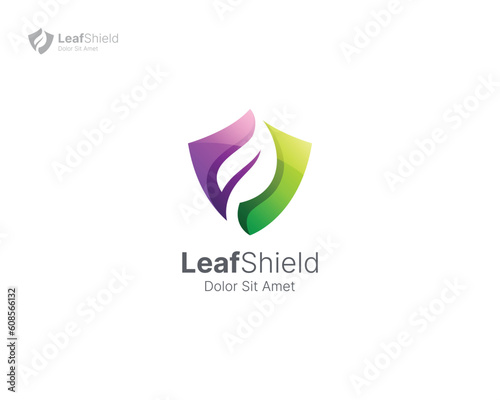 Leaf with shield colorful gradient logo