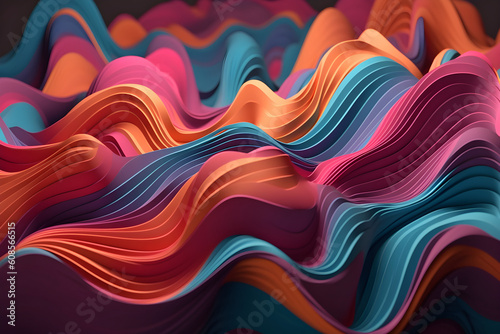 Abstract 3D rendering of colourful wavy shapes  Generative AI