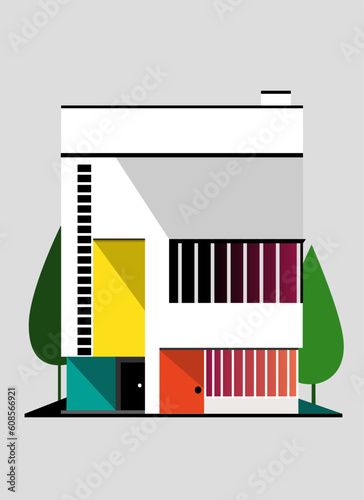 vector de casa estilo bauhaus geométrico de colores,Vector conjunto de cubiertas geométricas retro bauhaus. Uso para pancartas, folletos, carteles, pancartas, decoración de la pared.