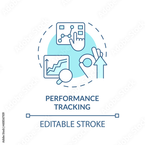 Performance tracking turquoise concept icon. Measure success. Business analytics. Productivity measurement abstract idea thin line illustration. Isolated outline drawing. Editable stroke