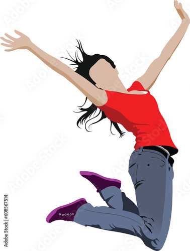 Jumping girl. Colored vector illustration
