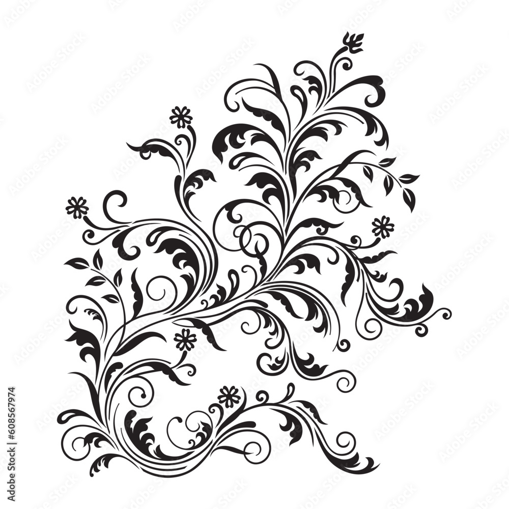 Black floral ornament isolated on white background. This image is a vector illustration. Black floral ornament isolated on white background. This image is a vector illustration.