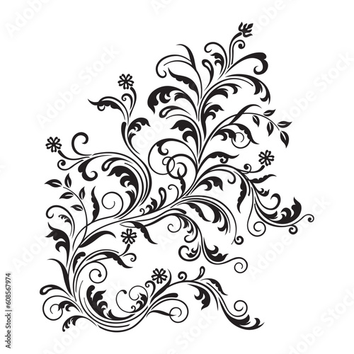 Black floral ornament isolated on white background. This image is a vector illustration.