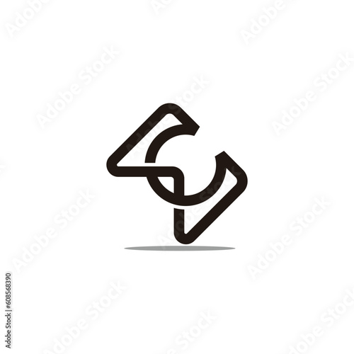 letter wc linked shadow simple logo vector