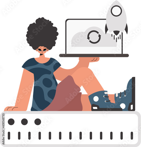 The individual is holding a tablet, which is synchronized with the data capacity. Limited. Trendy style, Vector Illustration