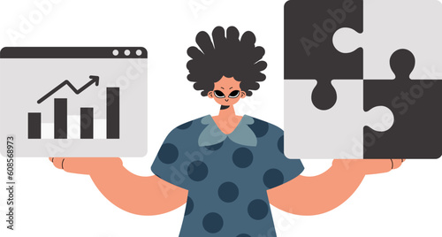 The individual is holding a daze and a positivegrade chart. Thought bunch work. Obliged. Trendy style, Vector Illustration