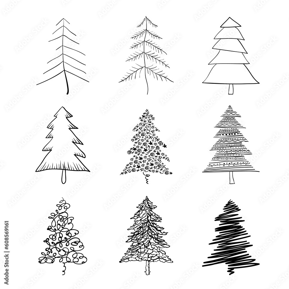 Obraz premium Christmas tree silhouette, set of illustrations. Vector, EPS8.