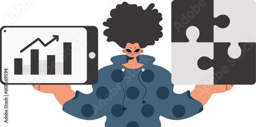 The person is holding a daze and a positivegrade chart. Thought bunch work. Obliged. Trendy style, Vector Illustration