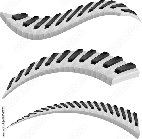 Illustration of wavy piano keys on white background.