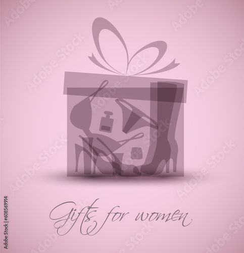 Gifts for women - vector illustration of tipical women's present box