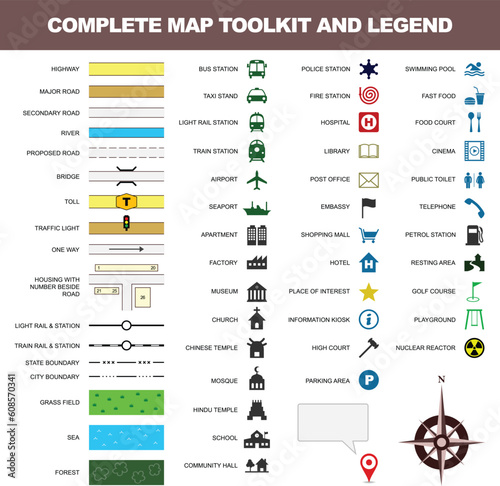 A complete set of map toolkit and legend.