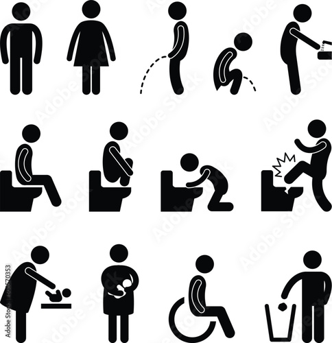A set of pictograms for public toilet.