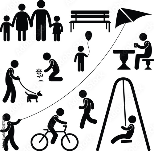 A set of people icon showing the situation of garden or playground.