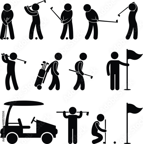 A set of pictogram about golf game.