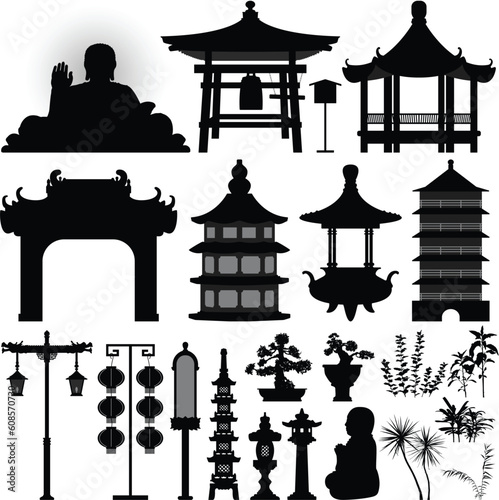 A set of Chinese temple design element.
