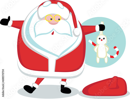 Cartoon Santa holding a rabbit. Vector illustration