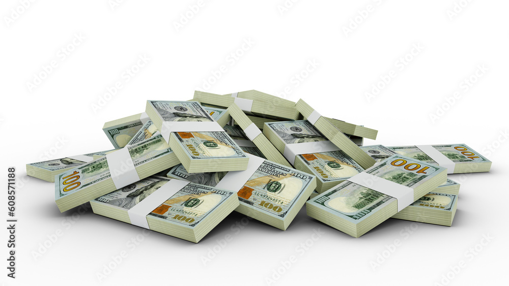 3D rendering of Stacks of US dollar notes - obrazy, fototapety, plakaty 