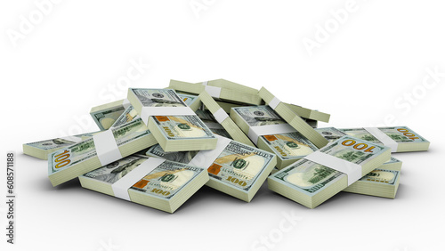 3D rendering of Stacks of US dollar notes