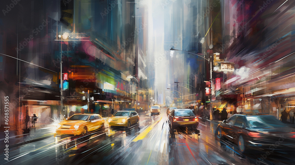 This illustration captures the bustling energy of a modern cityscape. Generative AI