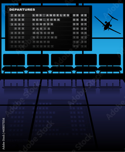 Illustration of Airport - Seats, Airplane and Departures Timetable