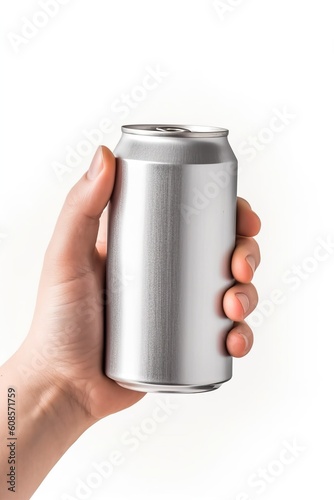 Hand holding soda cans isolated on white AI Generative 