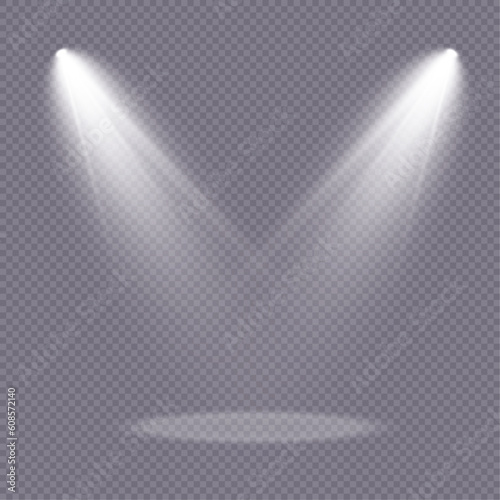 Stage spotlight  bright light source  concert lighting. Spotlight for concert lighting. Vector for web design.  