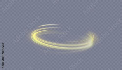 A bright plume of luminous rays swirling in a fast spiraling motion. Light golden swirl. Luminous line curve light effect. Vector