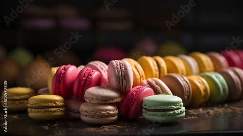 A colorful array of delicious macaroons. Generative AI