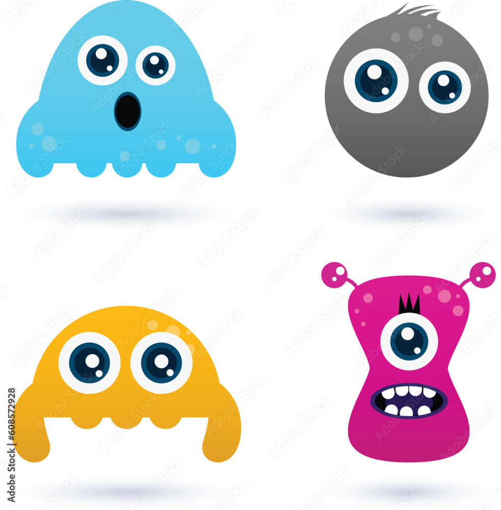 Cute monster or germs characters collection. Vector cartoon Illustration