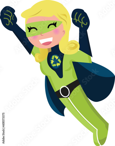 Superhero Girl save the environment. Vector cartoon Illustration.