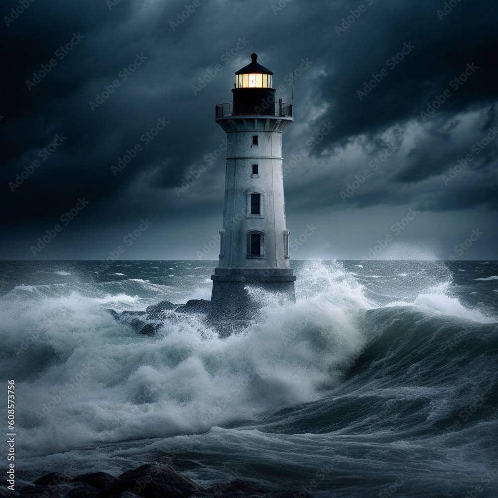 Illuminating the Darkness: Dramatic Lighthouse Wallpapers in the Midst of a Storm, Generative AI