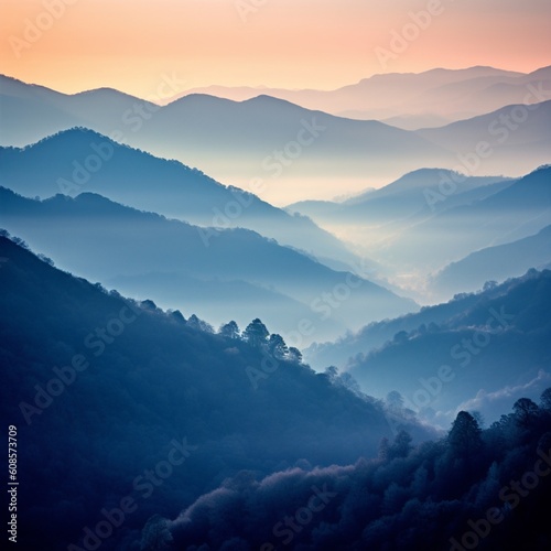 Breathtaking Blue Misty Mountains: Discover the Enchanting Beauty of Nature's Serene Tapestry, Generative AI