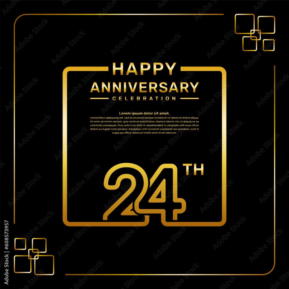 24 year anniversary celebration logo in golden color, square style, vector template illustration 24 year anniversary celebration logo in golden color, square style, vector template illustration