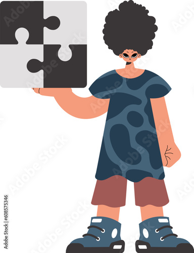 The individual is holding a flabbergast. Collect work subject. Pulled back. Trendy style, Vector Illustration